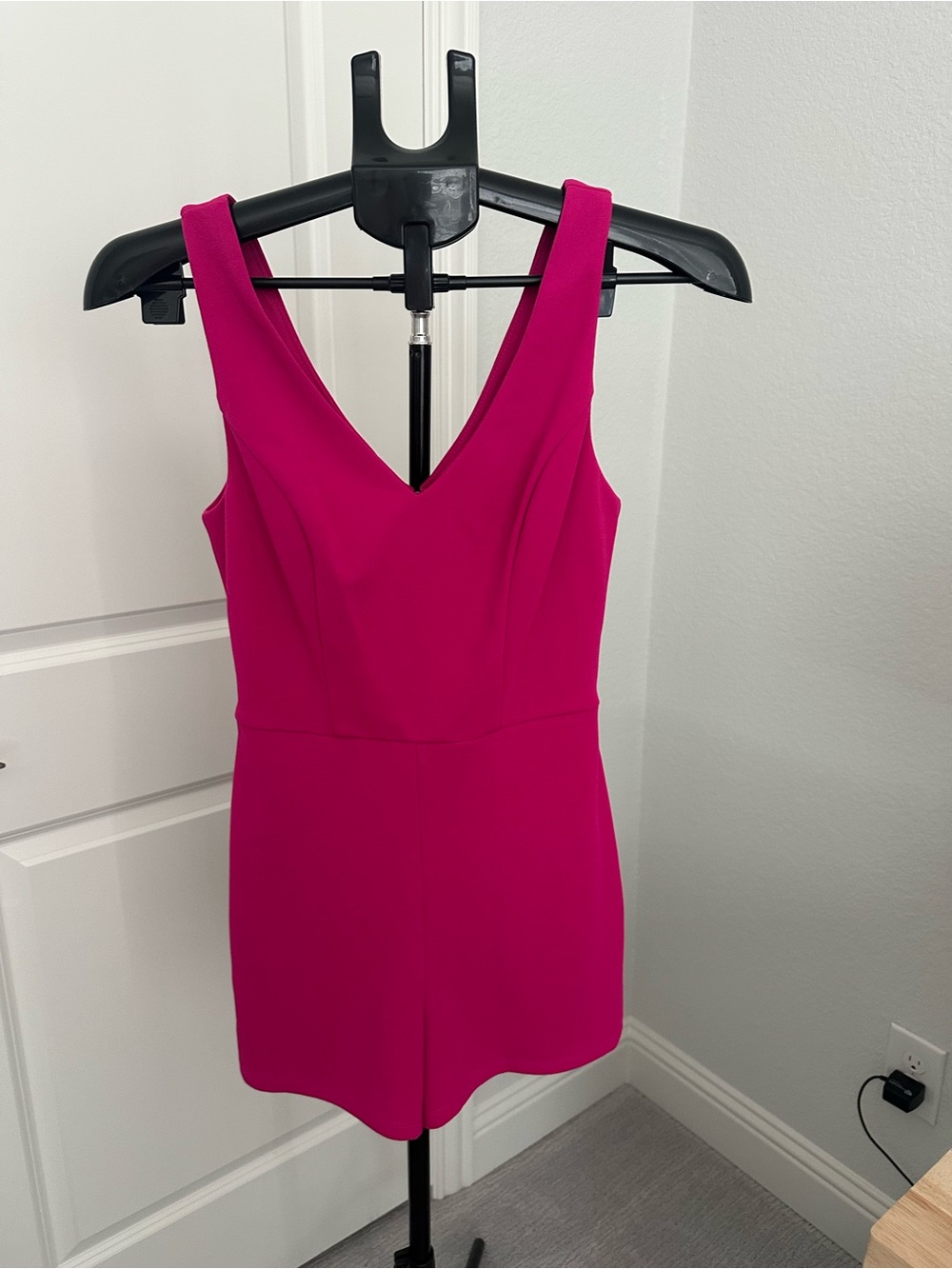 Sleeveless V-Neck One-Piece Romper in Bright Fuchsia